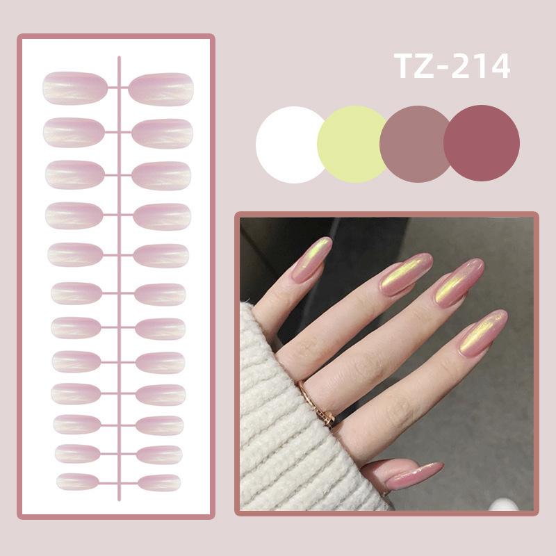 24pcs/set Pearl Glitter Fake Nail Strips Nail Stickers DIY Finished Wearable Manicure