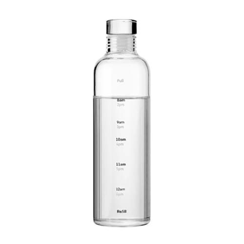 500ml Glass Water Bottle, Sports Drink Compatible, Leak-Proof, BPA-Free, Stylish, Outdoor, Water Bottle with Time Marker, Transparent, Hydration