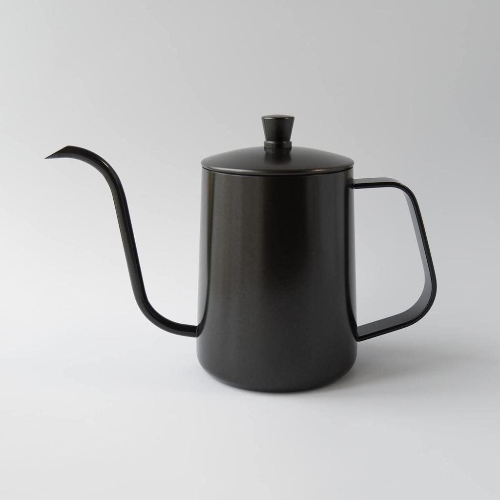 FUN COFFEE Drip Pot, 600ml, Direct Heat, Narrow Mouth, Coffee Kettle, Stainless Steel, with Lid, OutdoorCamping Kettle, Black (co-0012-2)