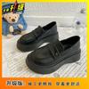 British Style Black Small Leather Shoes Women's 2025 Spring and Summer New Fashion Versatile Height-increasing Work Shoes Platform Shoes Children