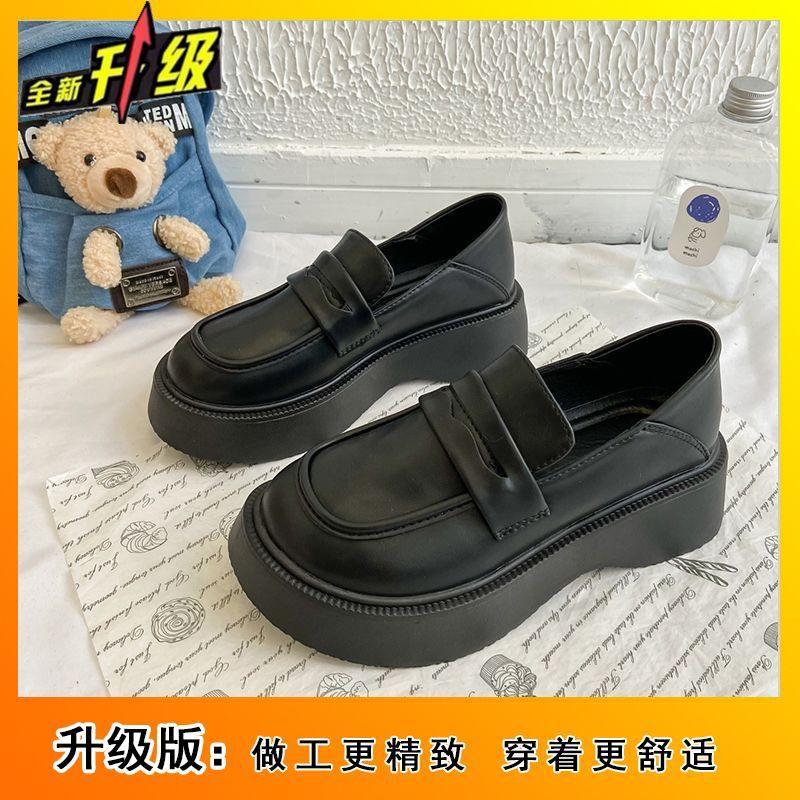 British style black small leather shoes women's 2025 spring and summer new fashion versatile height-increasing work shoes platform shoes children