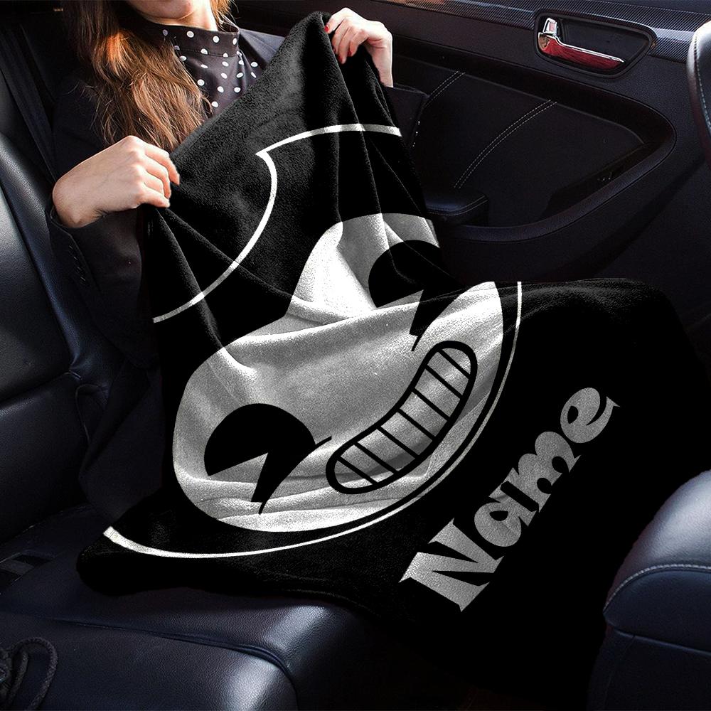 Custom Name Bendy and the Ink Machine Theme Printed Blanket - Perfect for Couch, Bed, Travel & Outdoor Use | Machine Washable, Cozy & Durable.