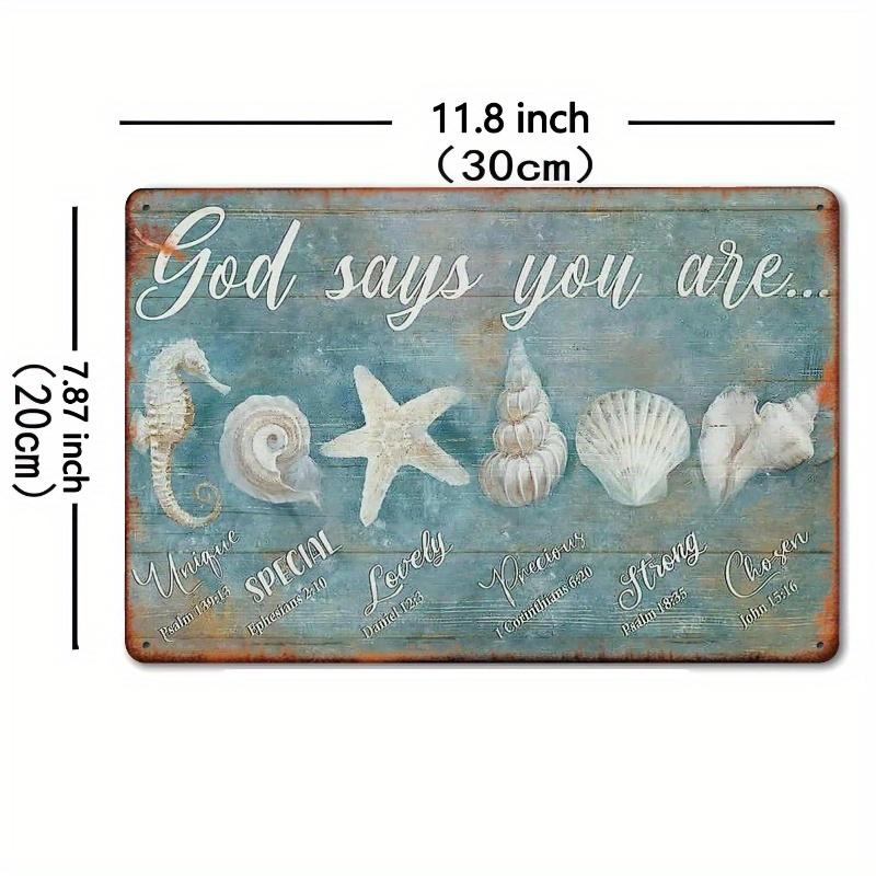 

Vintage Coastal Bible Verse Metal Sign D Flat Rustic Nautical Seashell Starfish Iron Wall Art Distressed Blue Decor 20x30cm（7.8x11.8inch）