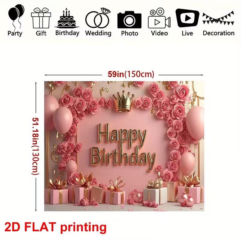 2D Blush Pink Floral Happy Birthday Backdrop Banner Photography Background