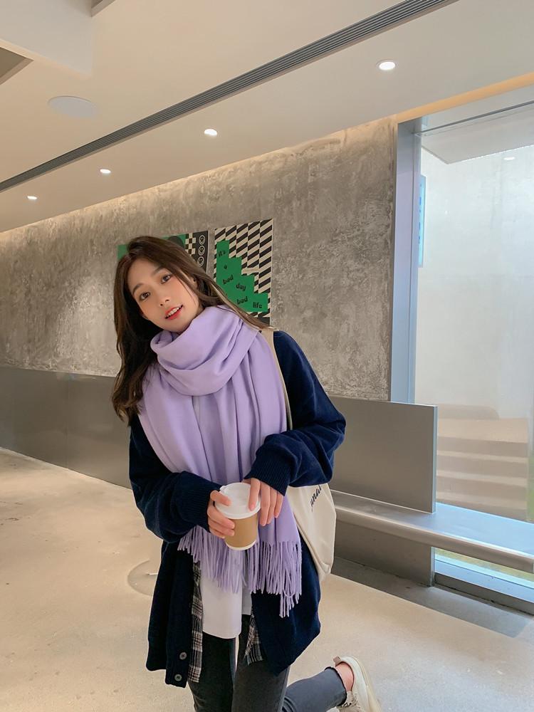 Women's and Men's Thick Warm Cashmere-Like Scarf - Autumn Winter Korean Style with Tassels, Solid Color
