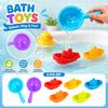 7pc Bath Toy Set Includes Four Small Floating Boats and Two Handled Scoops for Water Play and Sensory Development Bath Toys for Toddlers
