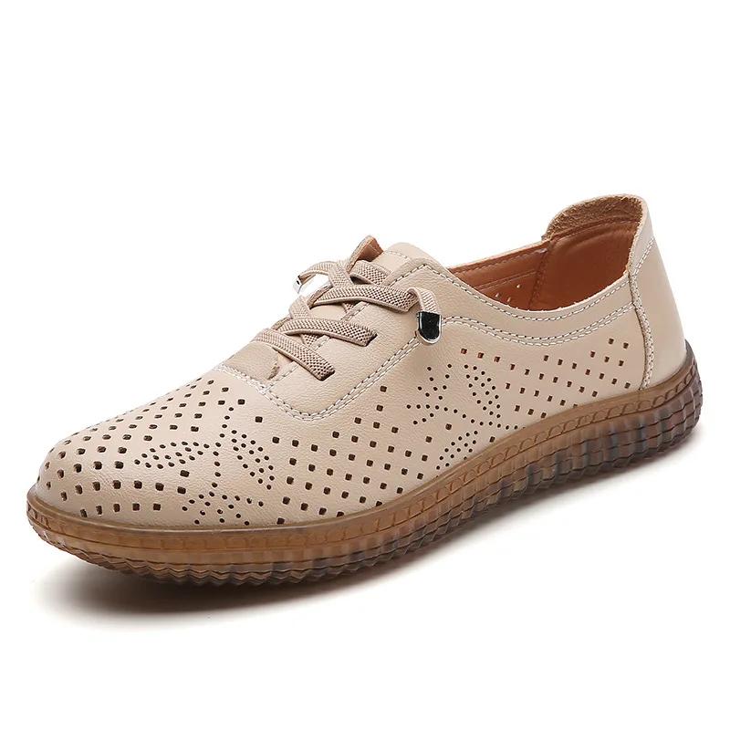 Outdoor Women Jogging Casual Shoes Cow Leather Soft Sole Slip-on Flat Loafers Ladies Sneakers Breathable Walking Trainers Summer