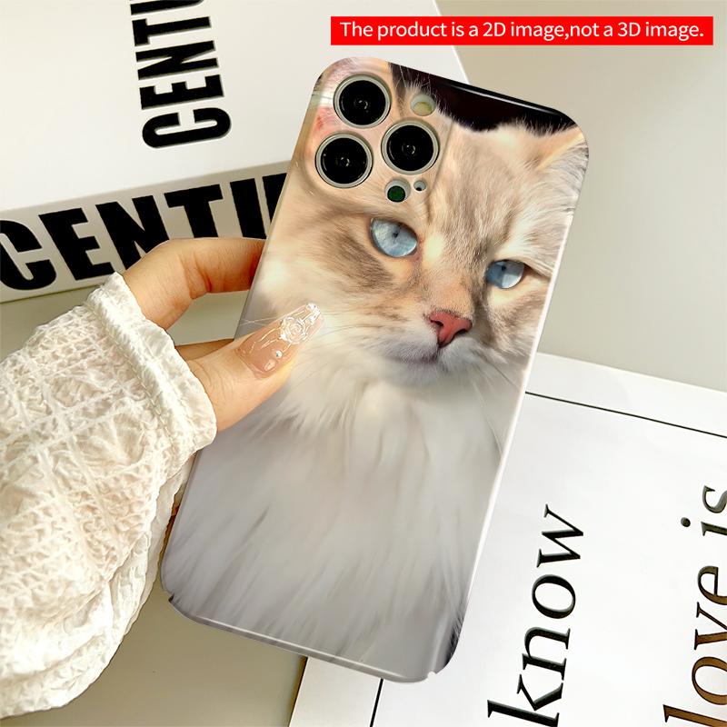 2DFlat Blue-Eyed Fluffy Cat Portrait Phone Case All Inclusive Film Hard iPhone Case, Compatible with iPhone 18 Pro Max 17 16 15 14 13 12 11
