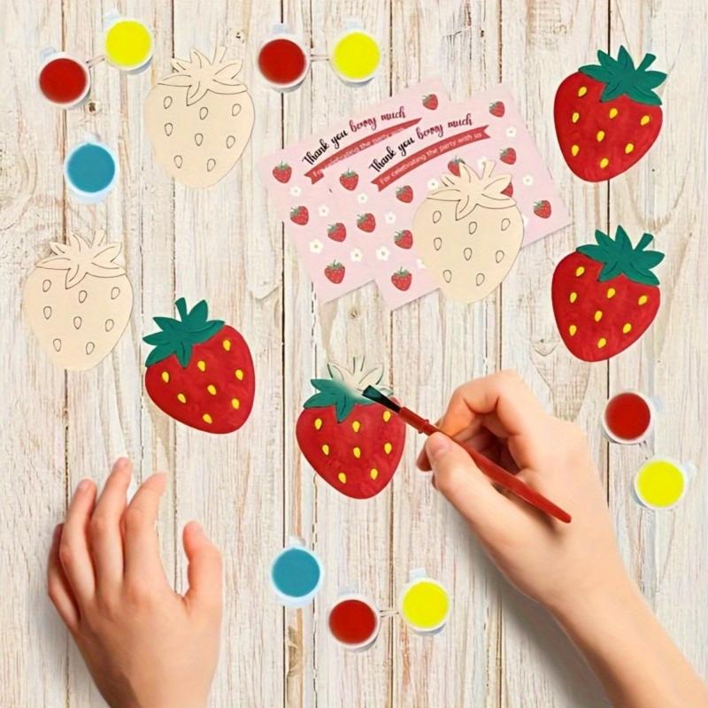 20pcs Strawberry Shaped Wood Cutouts DIY Craft Unfinished Fruit Tags Ornaments for Wedding Birthday Summer Party Decoration