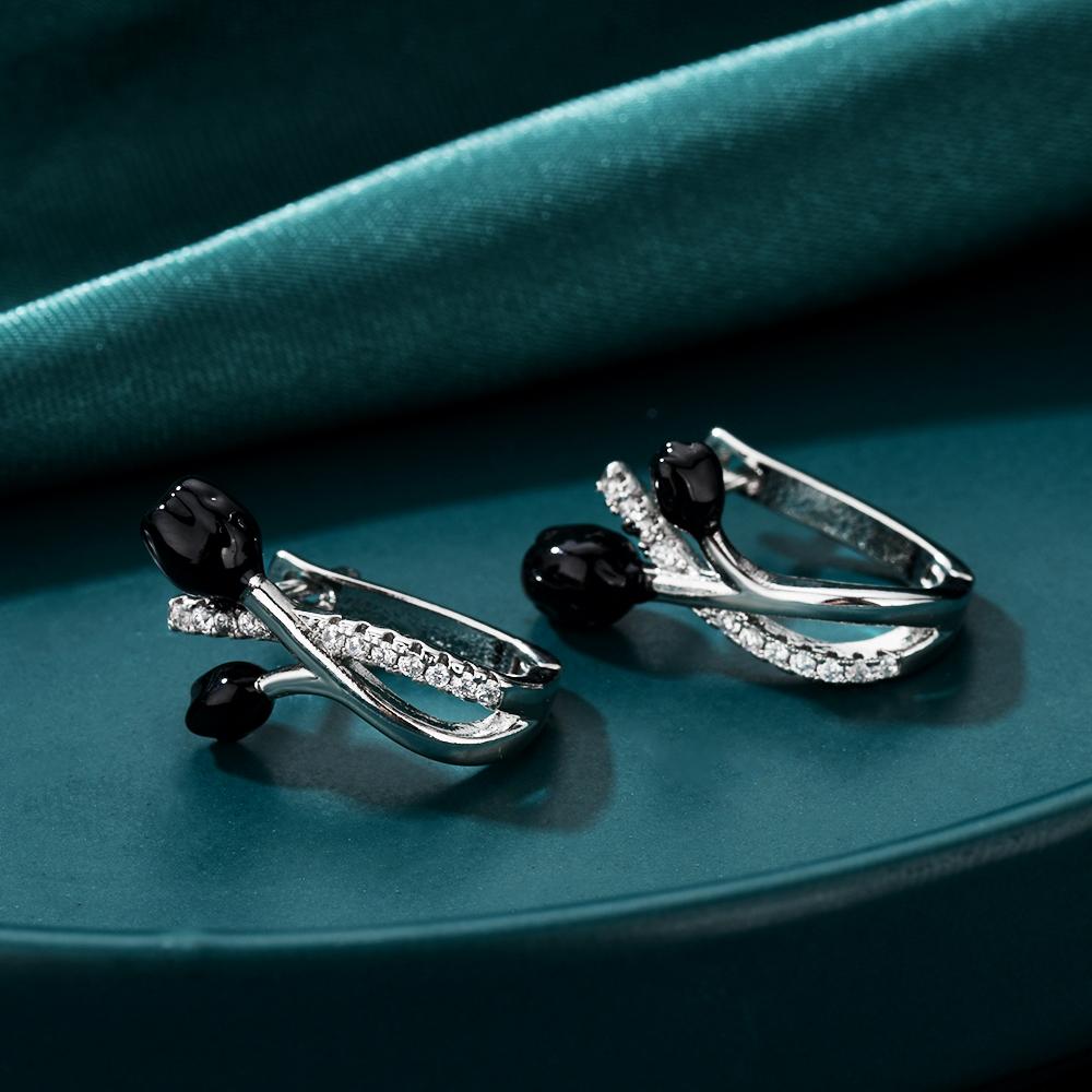 Copper Hoop Earrings with Black Zirconia & Accents, Cross Hoop Design