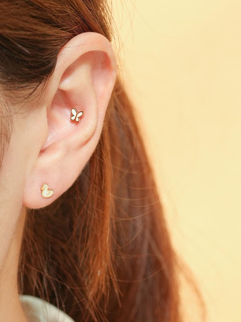 Minimal Piercing 14K Baby Duck Earrings