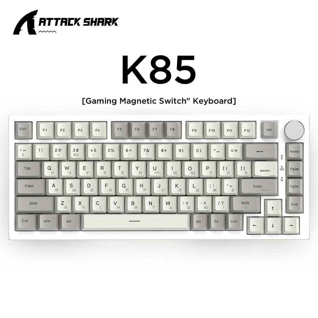 Mechanická klávesnice Attack Shark K85 s ruštinou: Magnetická osa, přizpůsobitelné RGB, nastavitelný zdvih kláves