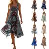Robe d'été décontractée sans manches, longueur midi, col rond, ourlet irrégulier, imprimé floral, confortable pour femmes, tenue de plage