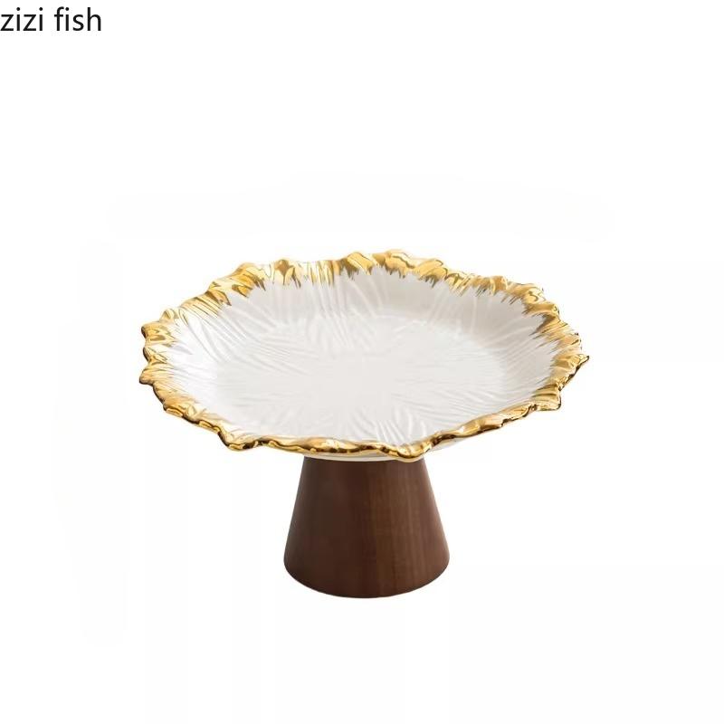 Ceramics High Footed Dessert Plate Cake Stand Display Stand Fruit Plate Pastry Plates Sushi Plates Dim Sum Dish Fruit Bowl Tray