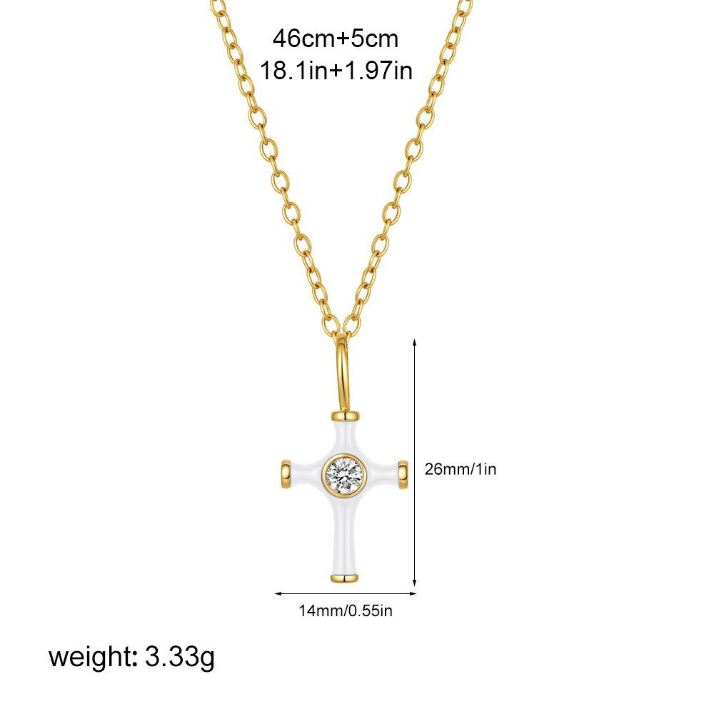 Color Oil Dripping Cross Necklace Stainless Steel Necklace Light Luxury Inlaid Zircon Niche Personalized Jewelry