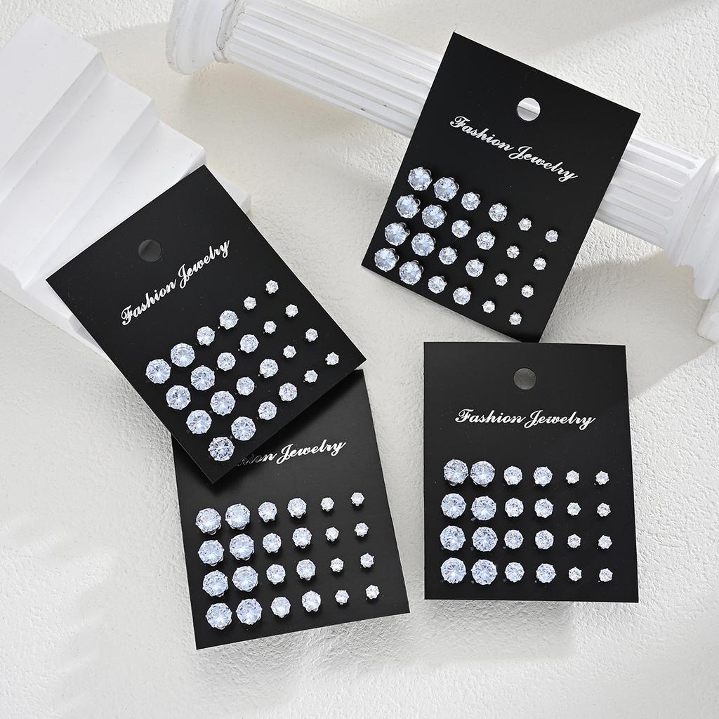 Luxury Simple Shiny Zircon Stud Earrings Set for Women Men Fashion Chic Crystal Decorative Earrings Party Couples Jewelry Gifts