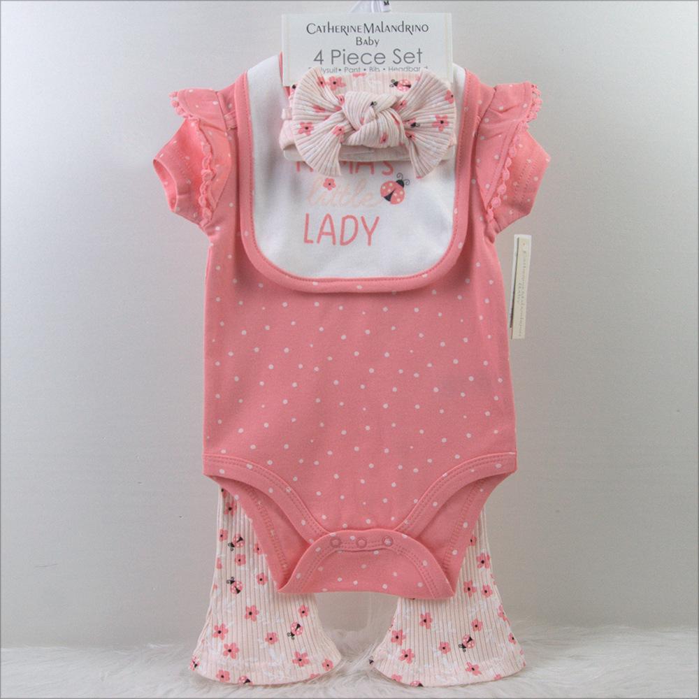 4-Piece Baby Girl Set: Headband, Bodysuit, Socks, Pants (0-3M)