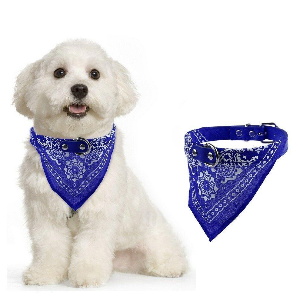 Adjustable Pet Dog Puppy Cat Neck Scarf Bandana With Leather Collar Neckerchief