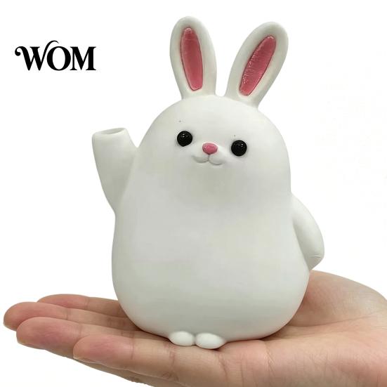 Animal Theme Decor 3D Printed Rabbit Vase Ornament, White Bunny Flower Holder Shape Desktop Container, Decoration for Home Office