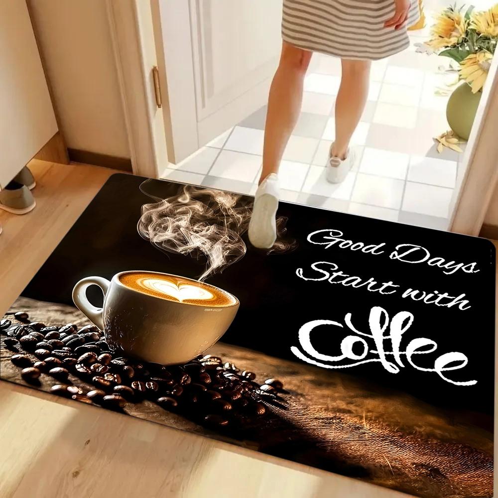 Coffee Print Welcome Carpet Coffee Shop Decoration Doormat Bedroom Kitchen Living Room Porch Entrance Non Slip Rug