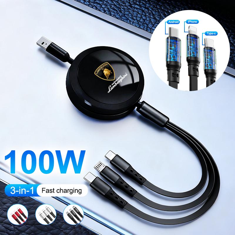 3-in-1 Interface Cable Type C Micro USB Fast Charging For Lamborghini Urus Huracan Aventador Premium Interior Auto Accessories