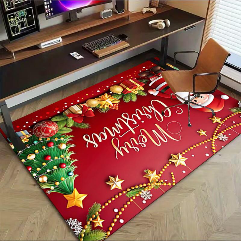 Christmas Santa Claus Crystal Velvet Office Chair Mat Area Rug - Non-Slip, Floor Mat, Office Desk Chair Rugs,Christmas Gift-1106081