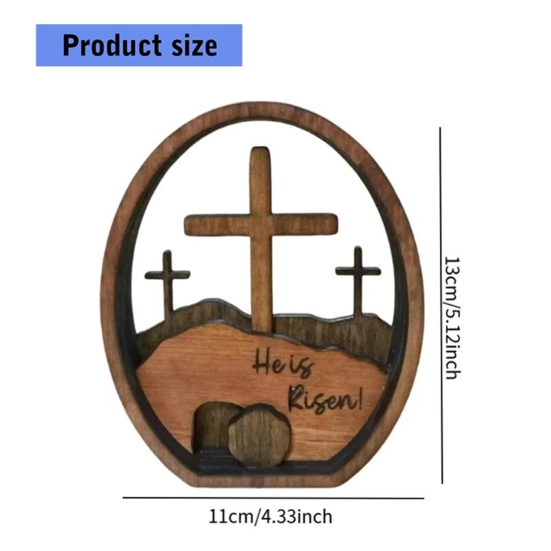 He Is Risen Empty Tomb with Crosses Wood Easters Decorations Christian Resurrected Tomb Ornament for Church Home Decors
