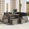 9-Piece Garden Sofa Set with Grey Cushions Poly Rattan Acacia 3361883