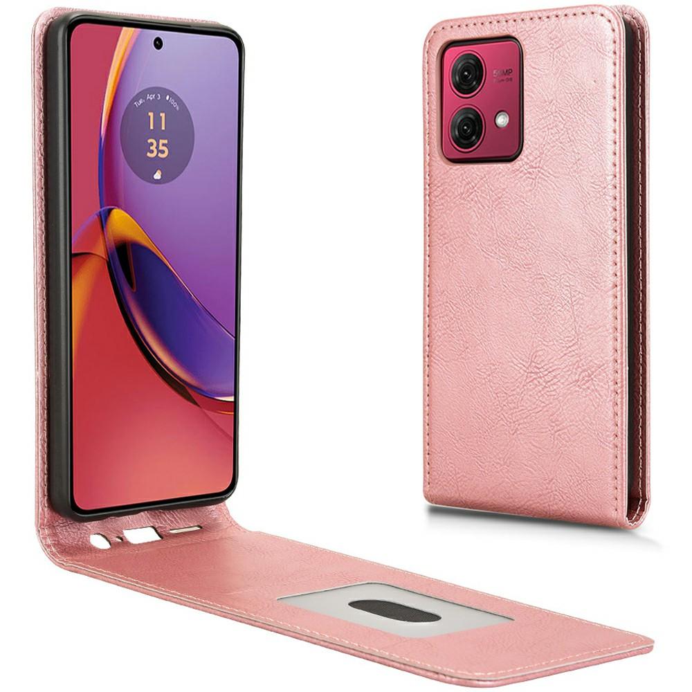 

For Motorola Moto G84 5G Case with Card Slot Magnetic Vertical Flip Leather Phone Cover Rose Gold