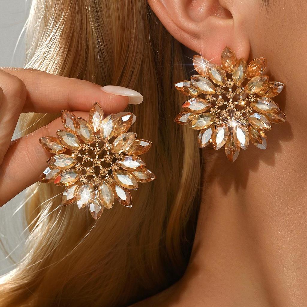 Bestselling Colorful Crystal Sunflower Dangle Earrings - High-end European & American Evening Style
