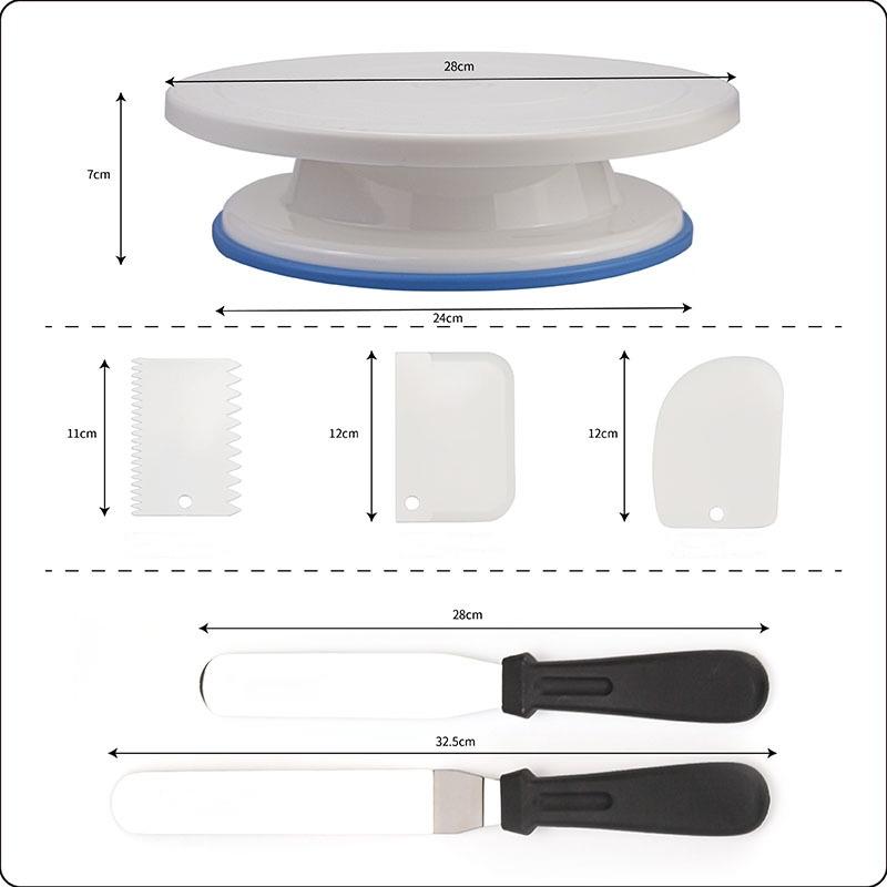 6Piece Set Of Decorative Cake Turntable,Plastic Scraper Baking Tool Turntable Set Cake Turntable With Anti Slip Strip