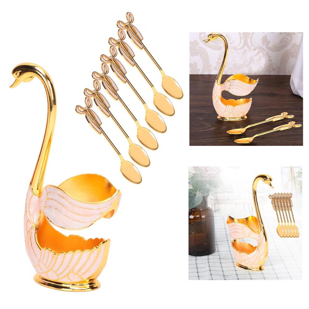 7pcs Zinc Alloy Coffee Spoon Set Gold Tea Spoon Set Dessert Spoons Spoon Fork Set For Fruit