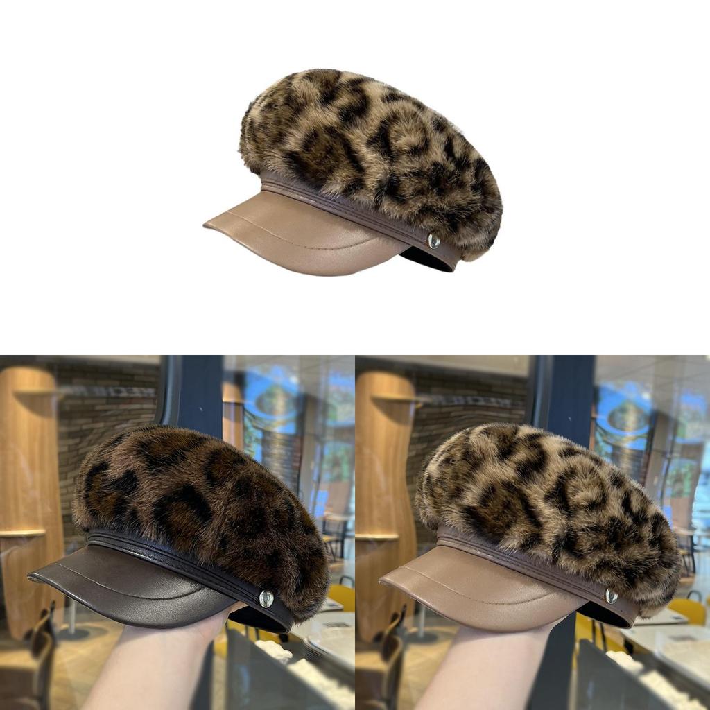 Leopard Print Newsboy Cap With Round Top And Stylish Design For Urban Commuting