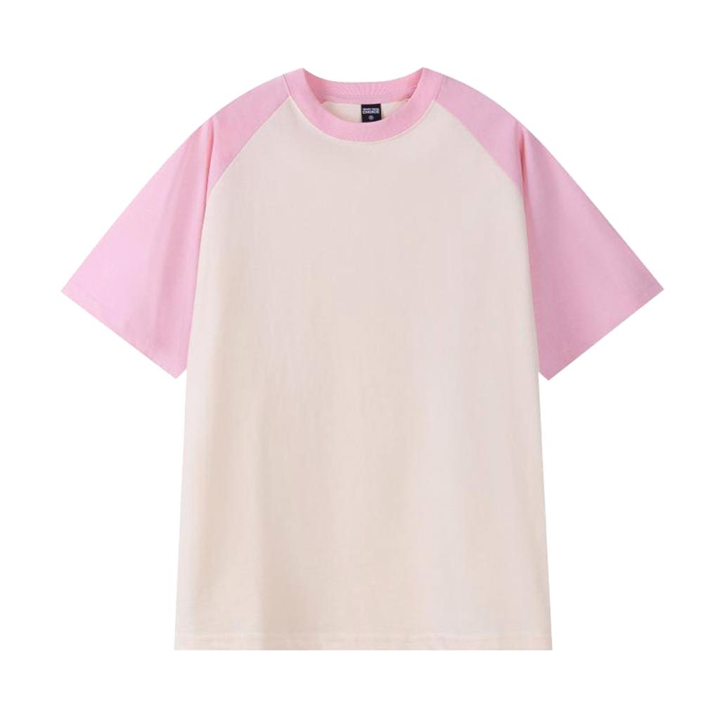 Spring and summer g heavy loose top American retro pure cotton shoulder ramp short sleeve contrasting color couple T-shirt contrasting color design
