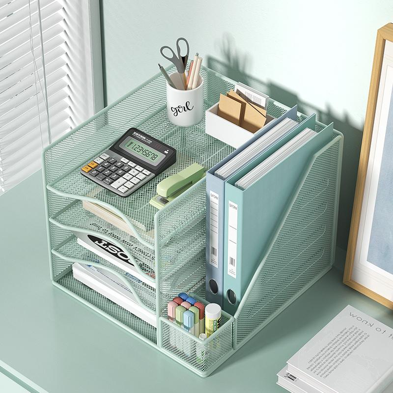 Office desktop file rack metal bookstand Multi-function integrated storage rack Office supplies folder storage box Multi-layer