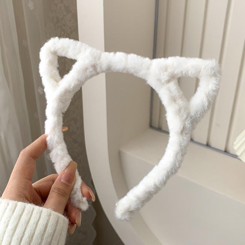 Opaska na głowę z kocimi uszami Pluszowa Zimowa Futrzana Królicze Uszy Opaska do Włosów Śliczna Gumka do Włosów Futrzana Opaska Słodka Opaska do Mycia Twarzy Dziewczęca Obręcz do Włosów Akcesoria do Włosów