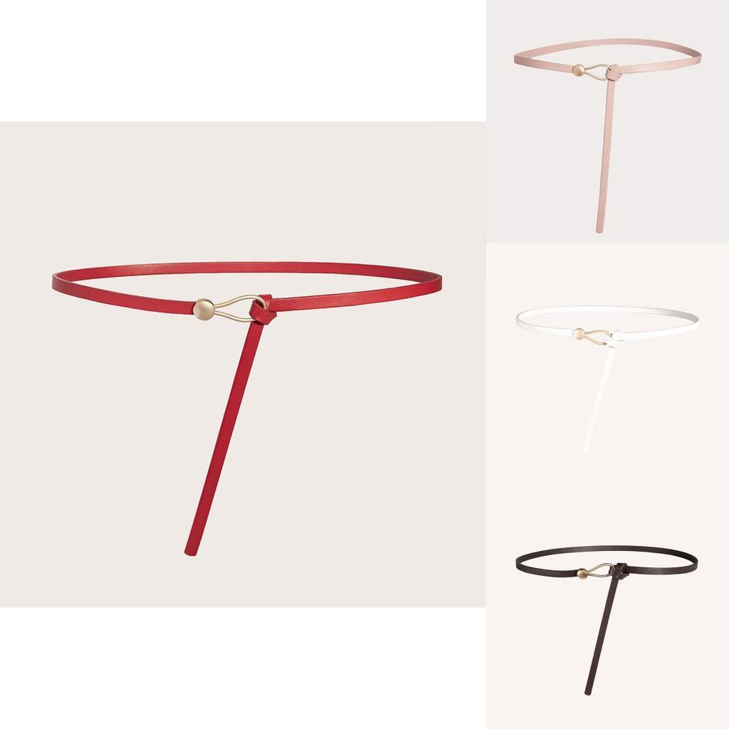 Pu Thin Waist Belt With Metal Buckle For Casual Dress And Retro Style