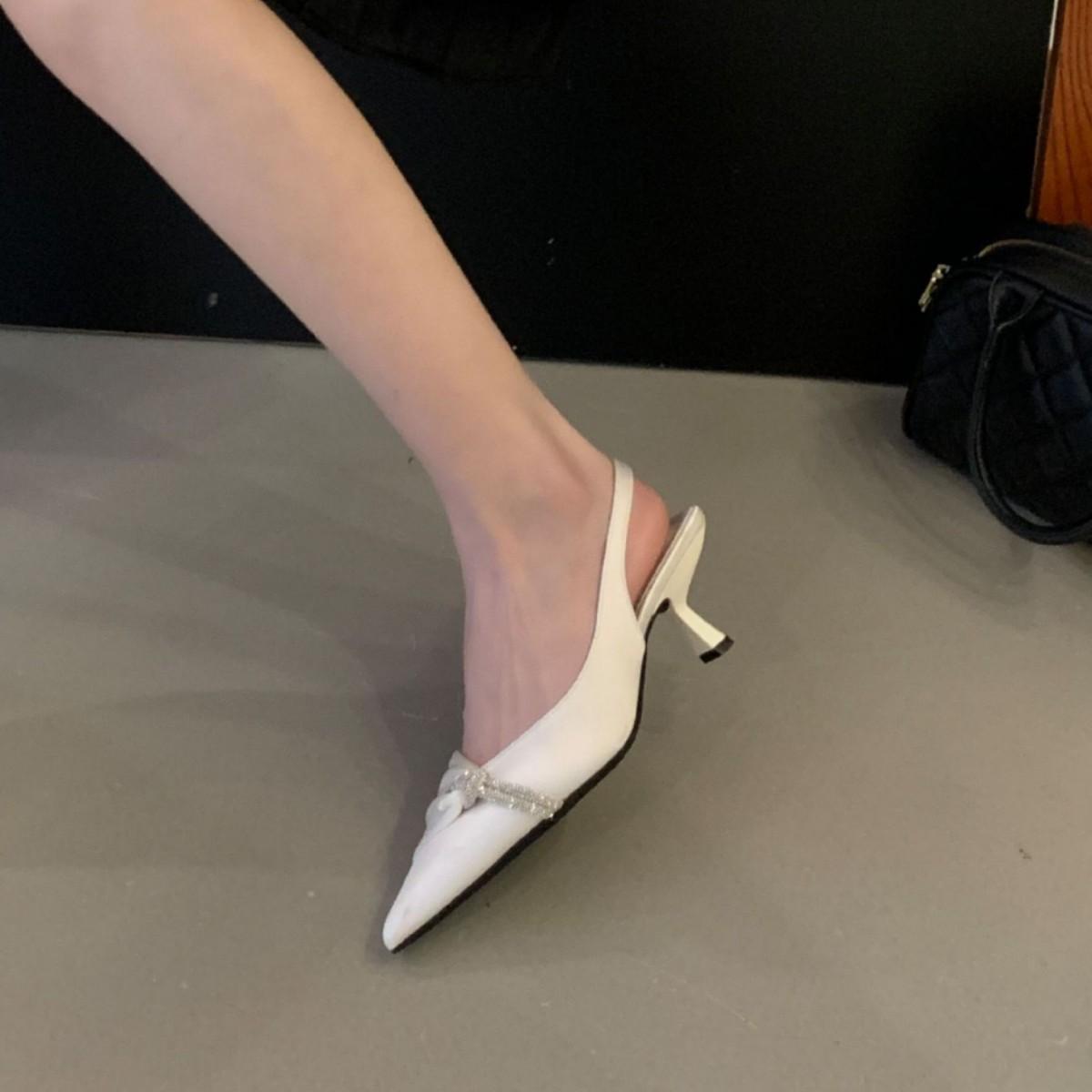 

Spring Pointed Head Thin Heel Bag Head Sandals Women S Bow Rhinestone Word Belt Back Strap Thin 39
