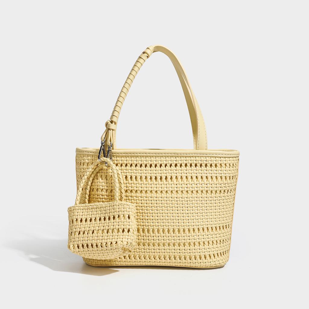 Hollow shoulder bag women's versatile beach vacation armpit bag solid color woven bag
