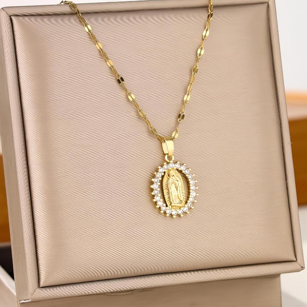 Gorgeous Women's All Sky Star Micro Inlaid Colorful Zircon Virgin Mary Hollow Necklace