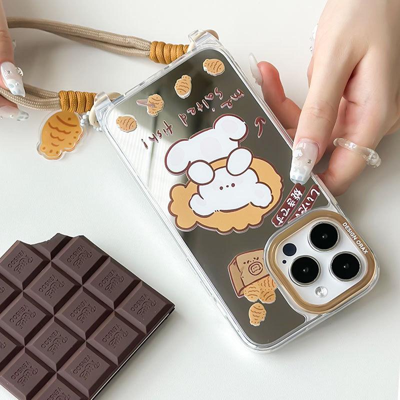 Zhitai Summer Mirror Case for iPhone 13/14/15 Pro, Cartoon Design with Lanyard