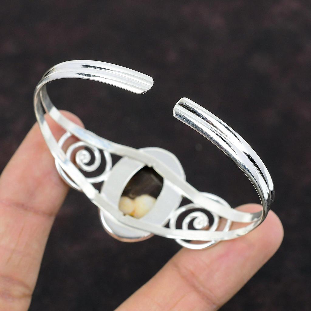 Peanut Wood Jasper Cuff Bracelet Gemstone Bangle 925 Sterling Silver Bangle Adjustable Cuff Bangle Handmade Healing Stone Jewelry For Gifts