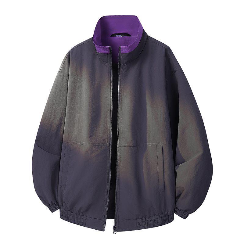 

Unisex Retro Color Block Lapel Jacket for Spring/Autumn 2026 - No-Hood Baseball Style 2X-Large темно-сірий