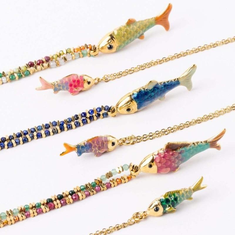 Colorful Adjustable Rope Chain Necklace Stainless Steel Oceanics Fish Charm Sturdy Jewelry Gift