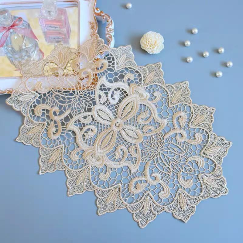 Vintage Embroidery Crochet Champagne Oval Placemat Coaster Flower Pot Bonsai Furniture Doily Christmas Wedding Party Decoration