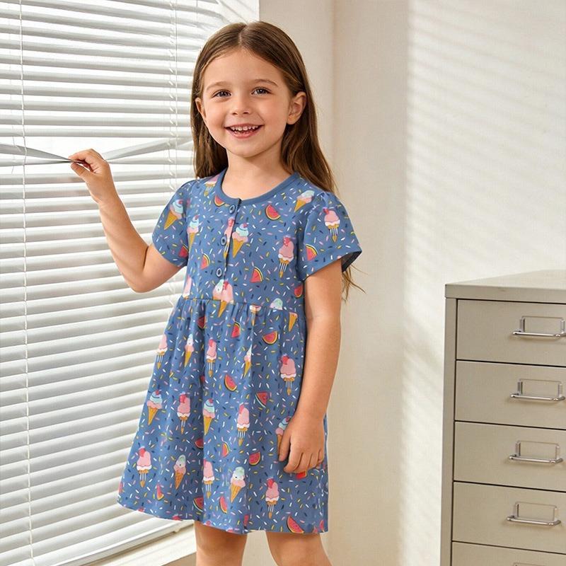 Summer New Arrival Girls' Short-Sleeved Dress Fashion Print Children's Princess Dress