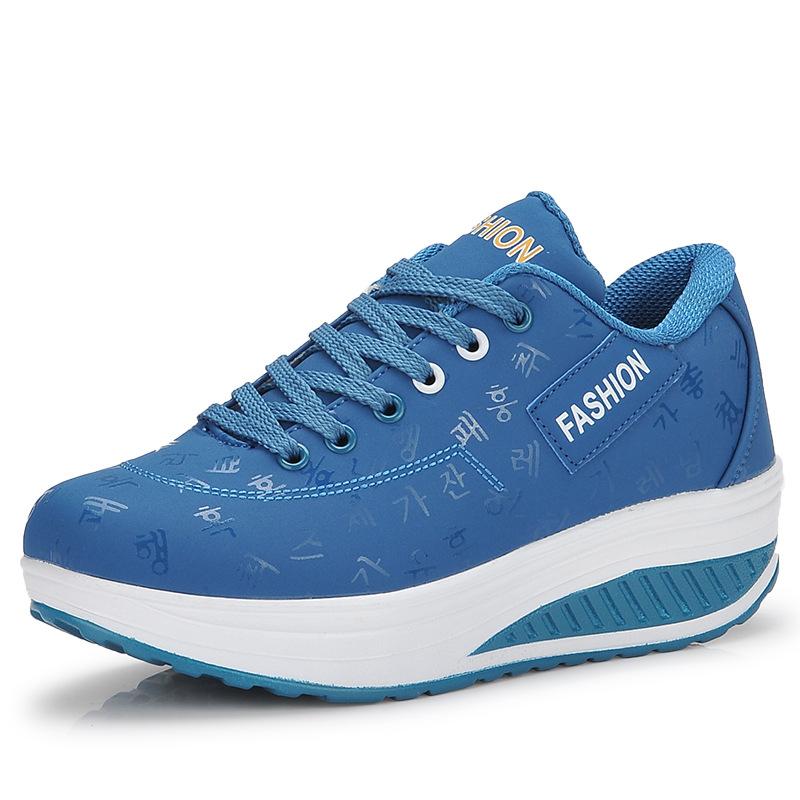 Fashion Women Running Sports Shoes Rocker Shoes Breathable Platform Shoes PU Leather Casual Walking Wedge Heels