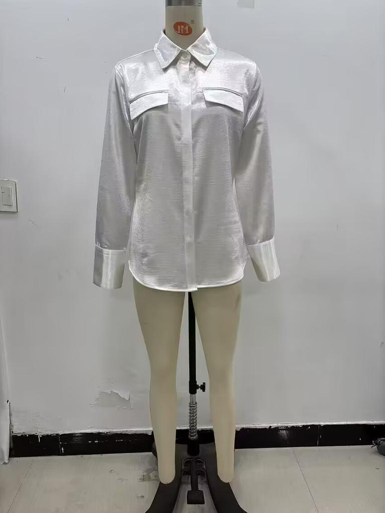 European and American women's clothing 1116 spring new lapel versatile retro double pocket long-sleeved shirt shirt
