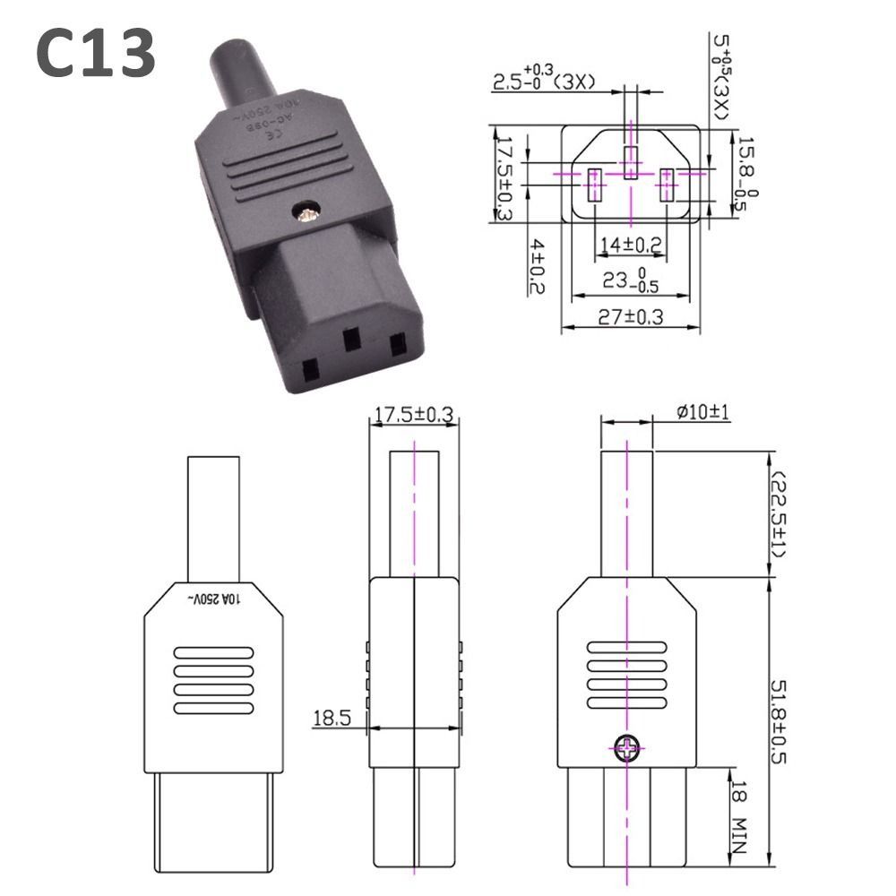 1 Pièce IEC 320 Câble Droit Prise AC Socket C13 C14 10A 250V Noir Recâblable Électrique 3 Broches Femelle Mâle Connecteur d'Alimentation