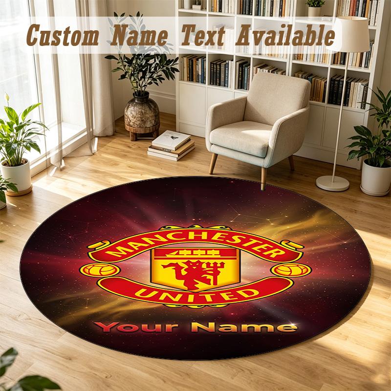 Round Rug Custom NameManchester United Pattern Non Slip Carpet Home Floor Decor